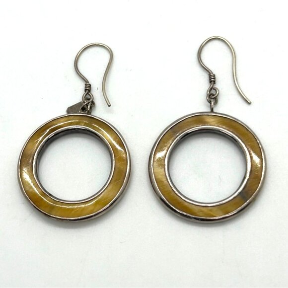 Sterling Silver Earrings Enamel Large Hoop Bohemian Style Signed LG Statement - Picture 2 of 11